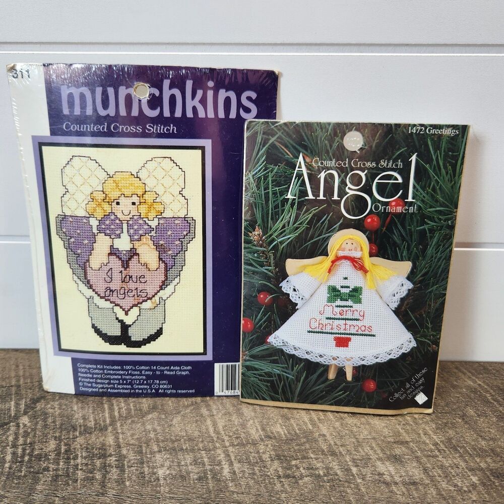 Lot of 2 Angel Cross Stitch Kits Ornaments Munchkins Vintage New Unopened